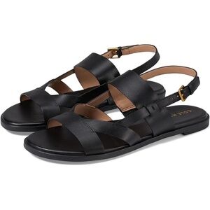 NWT Cole Haan Women's Fawn Flat Sandal, Black‎ Leather-Size 6.5 B